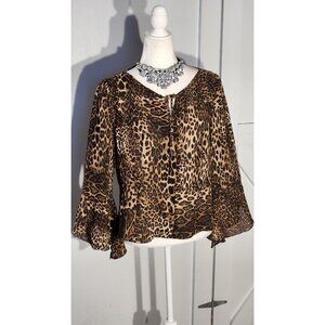 TAPIOCA ANIMAL PRINT BLOUSE COLOR BROWN LONG SLEEVE  POLYESTER  SIZE 46(L)